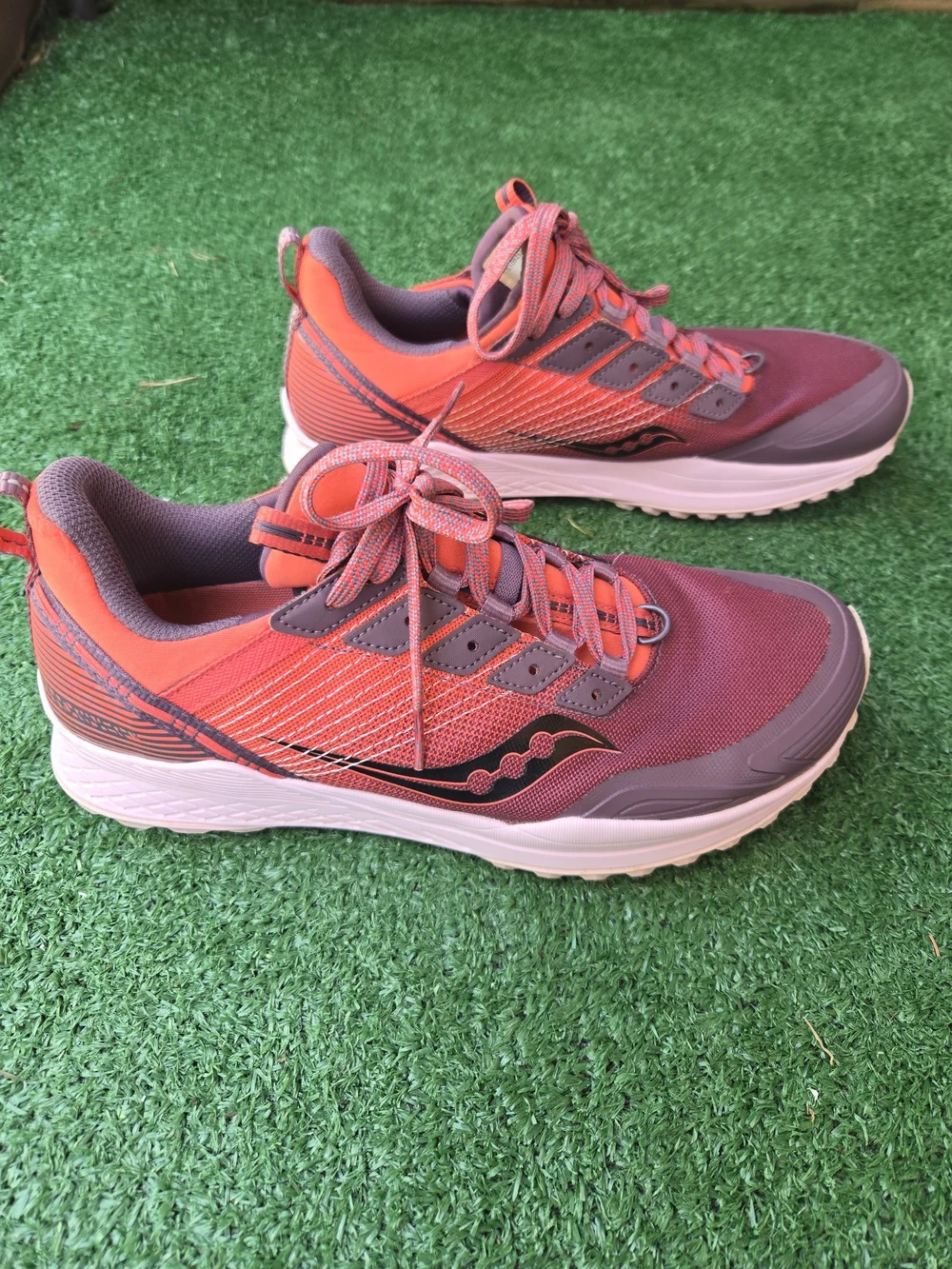 Saucony Women's Mad River TR trail running shoes in the coral and purple